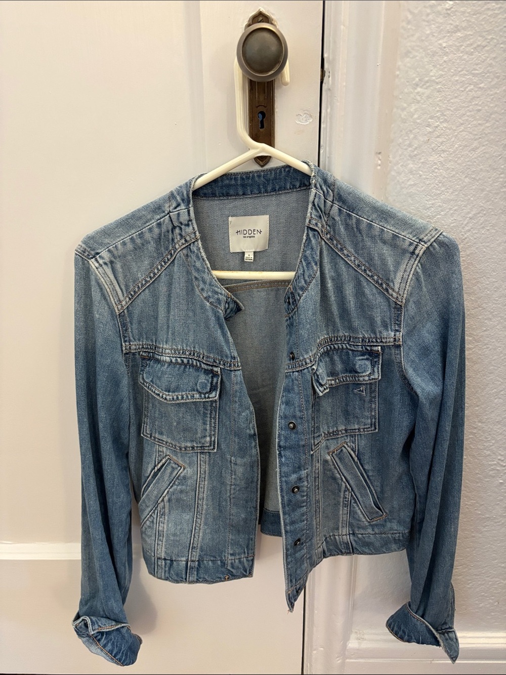 Hidden Women's Light Blue Denim Jacket with Snap Front